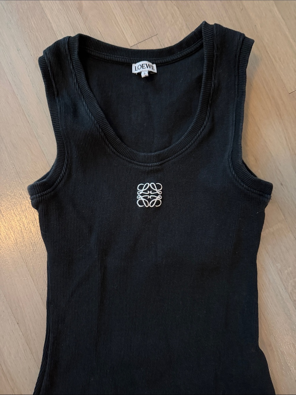 Loewe Black Ribbed Tank with White Anagram Embroidery